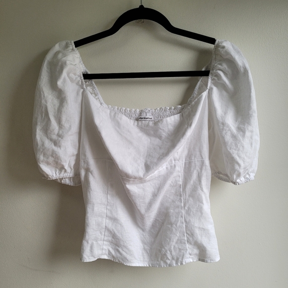 REFORMATION White Square Neck Puff Sleeves Linen Short Sleeves Top 10 - Picture 3 of 7